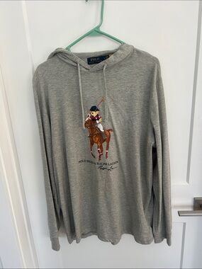 Polo by Ralph Lauren Gray Hoodie with Polo Bear Graphic Size Large